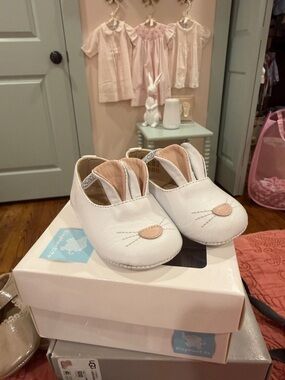 Elephantito White Baby Bunny Moccasins with Pink Accent